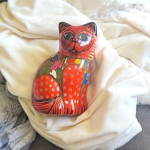 Vintage red clay cat figurine